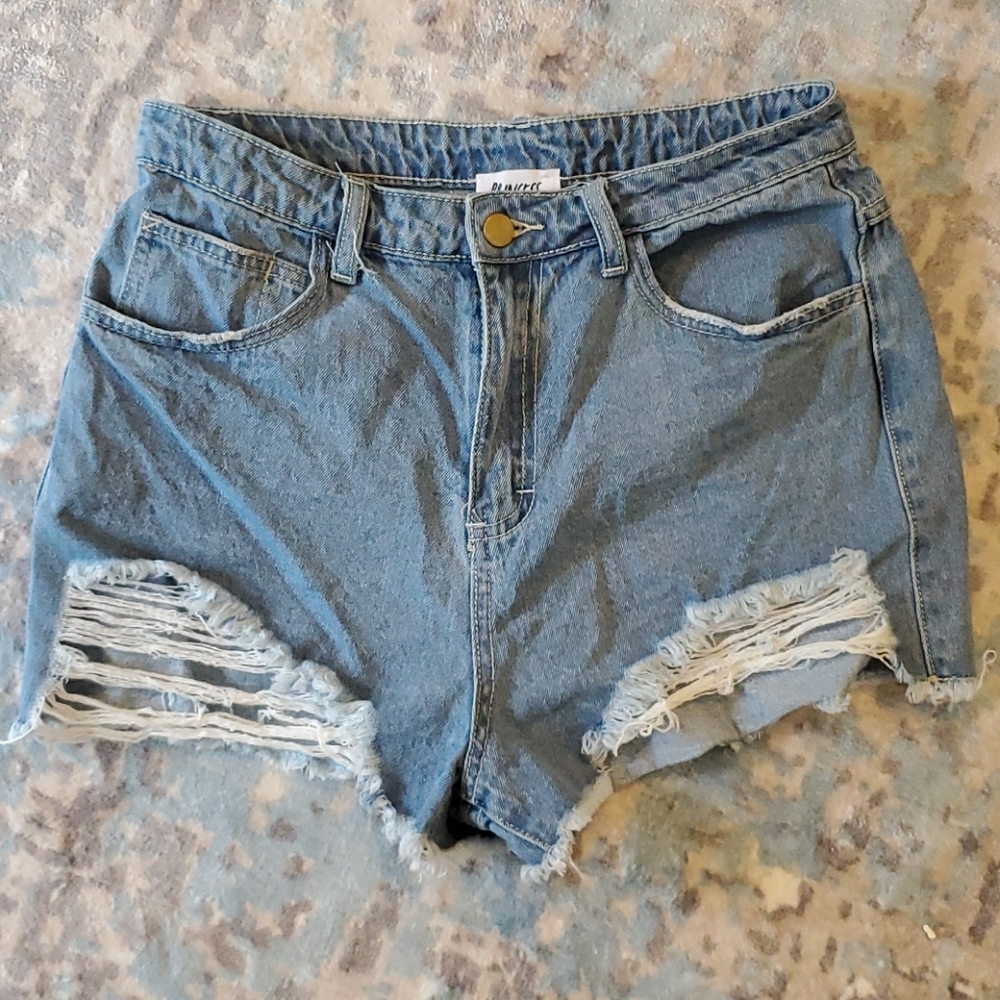 Princess polly high waisted ripped denim shorts.
